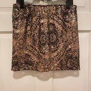 Coveted Clothing Brown Cream Embellished Mini Skirt